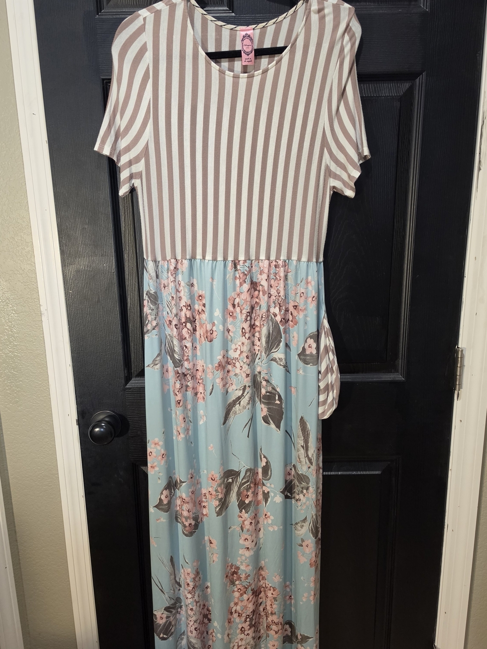 Honeyme Mauve Striped & Light Blue Floral Maxi Dress